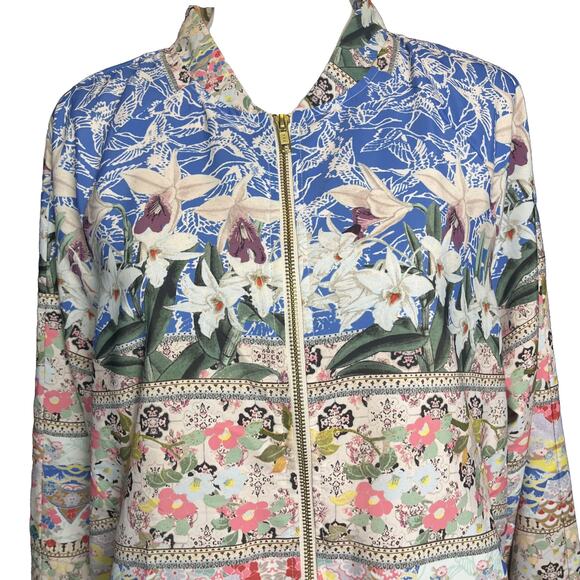 Yumi Floral Bomber Jacket Size 12 Lightweight Zip Up boho eclectic coastal - Picture 6 of 10